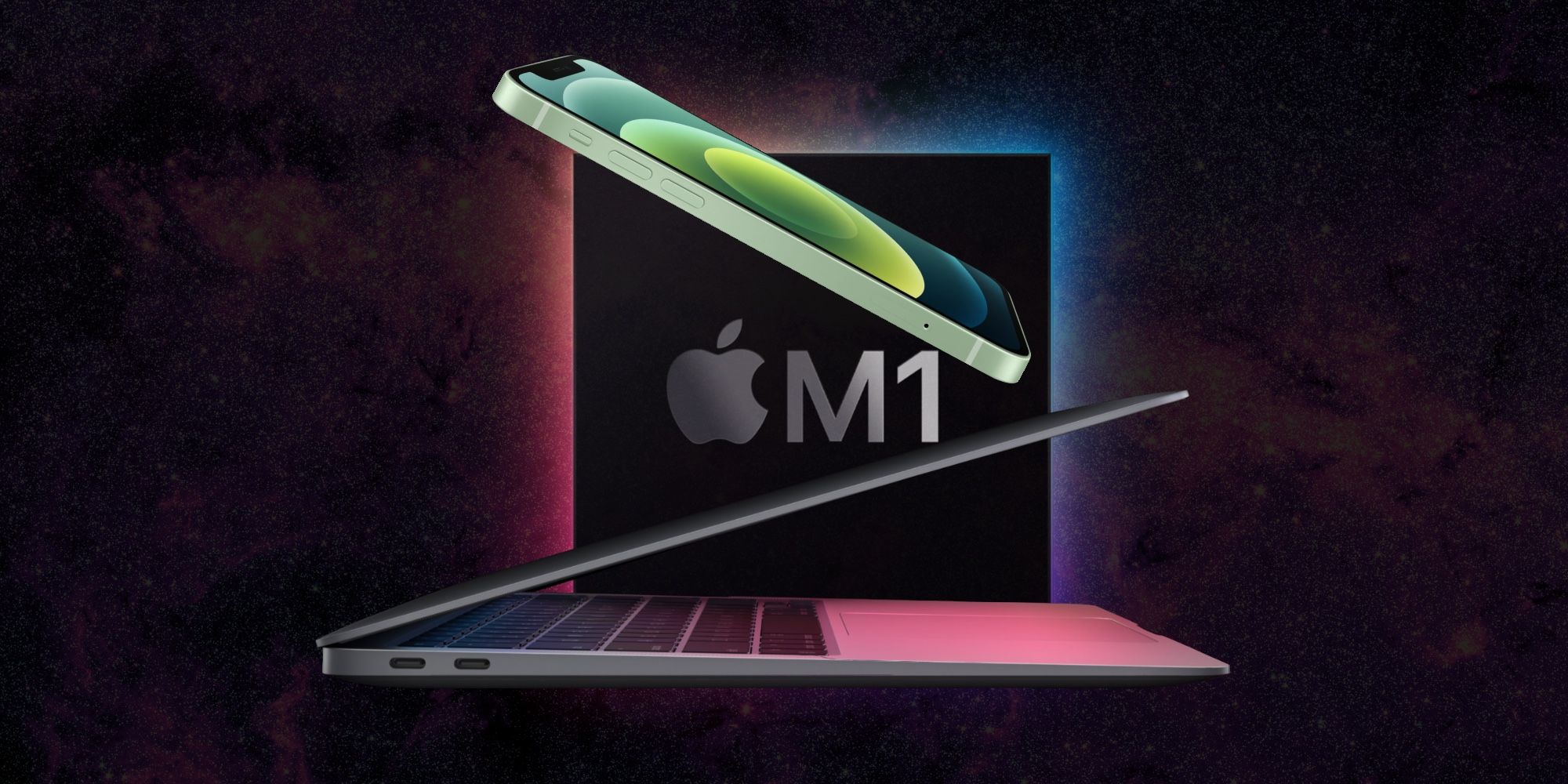 Apple MacBook & iPhone 12 Galaxy and M1 background