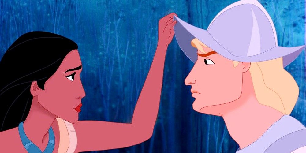 Pocahontas lifts John's hat in Pocahontas