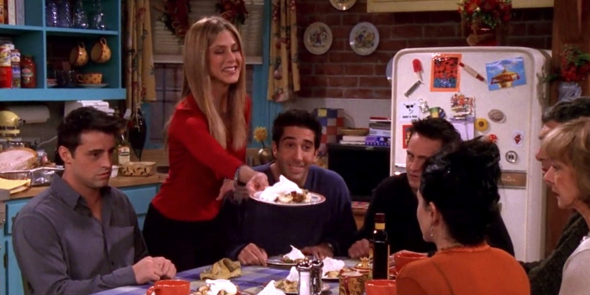 Rachel serves her trifle to the others in Friends