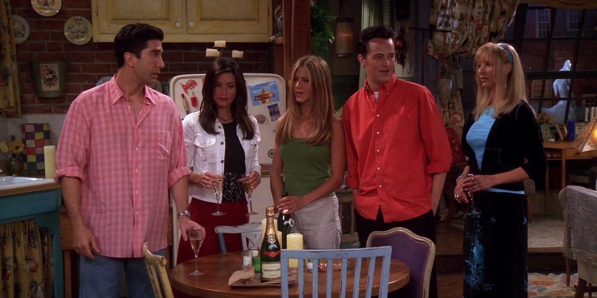 The Friends in Monica's kitchen