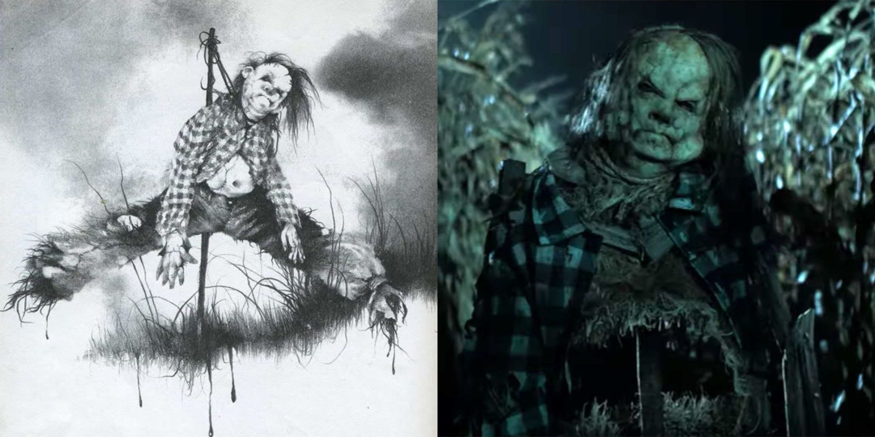 A sketch from the story Harold, and a still from Scary Stories To Tell In The Dark