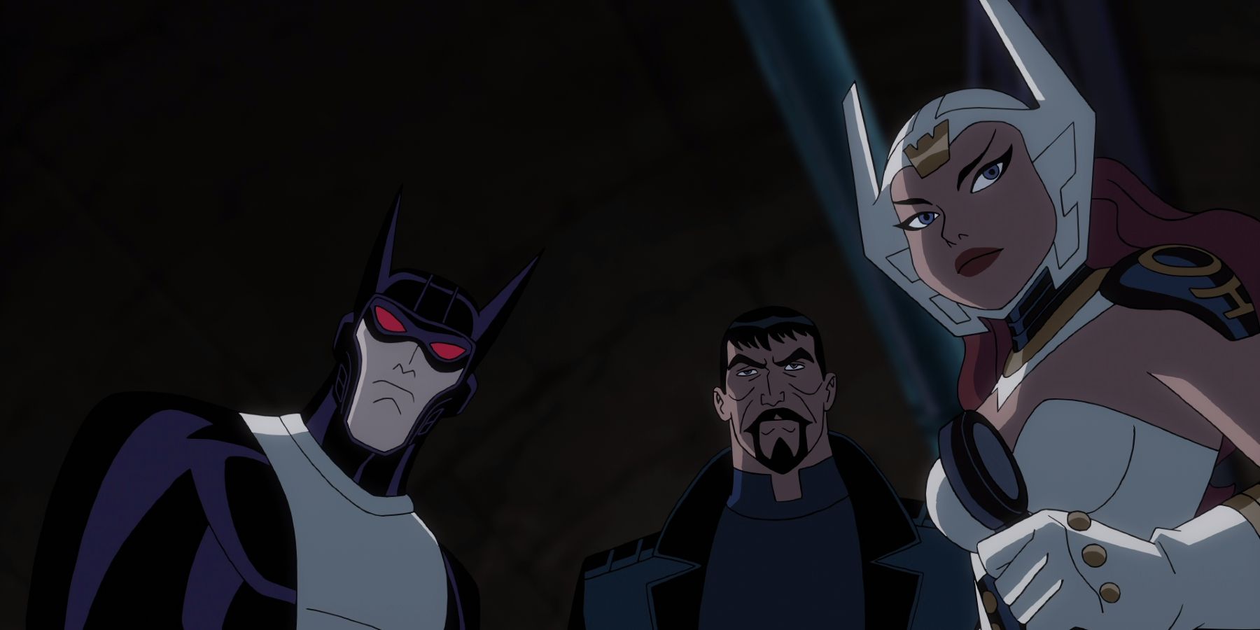 Alternate versions of Batman, Superman, and Wonder Woman in Justice League Gods And Monsters