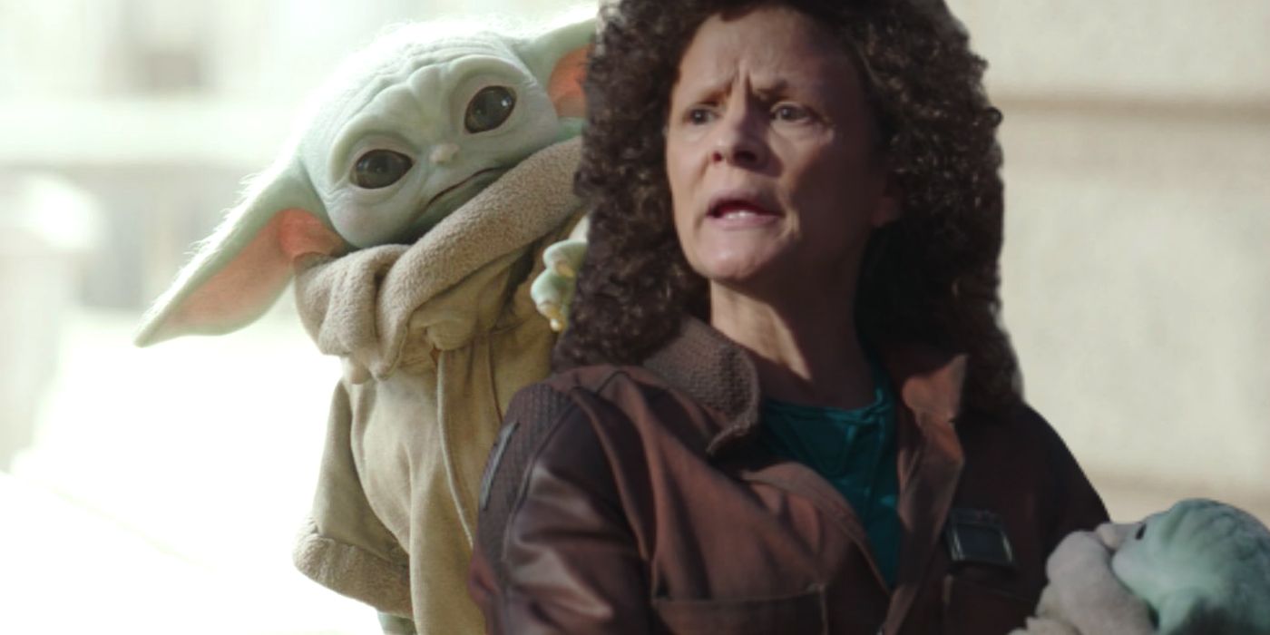 Amy Sedaris and Baby Yoda in The Mandalorian