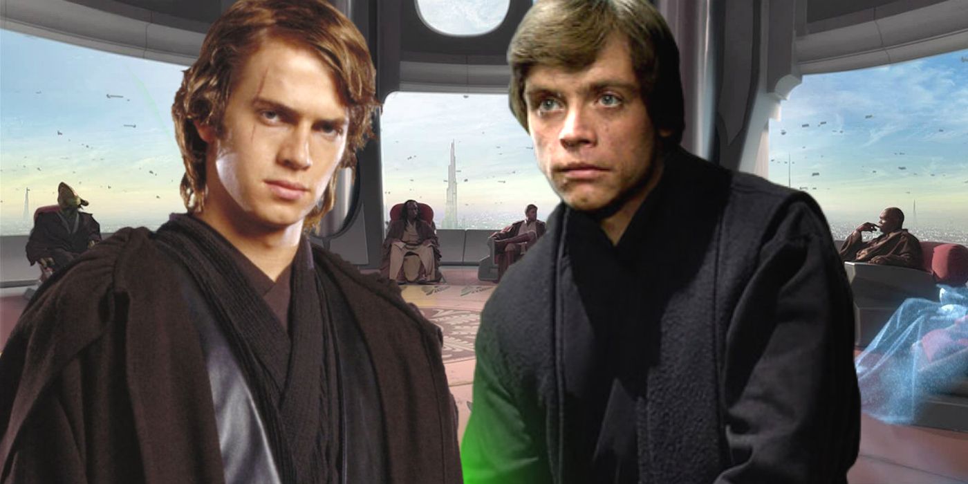 Anakin e Luke Skywalker com o Conselho Jedi em Star Wars