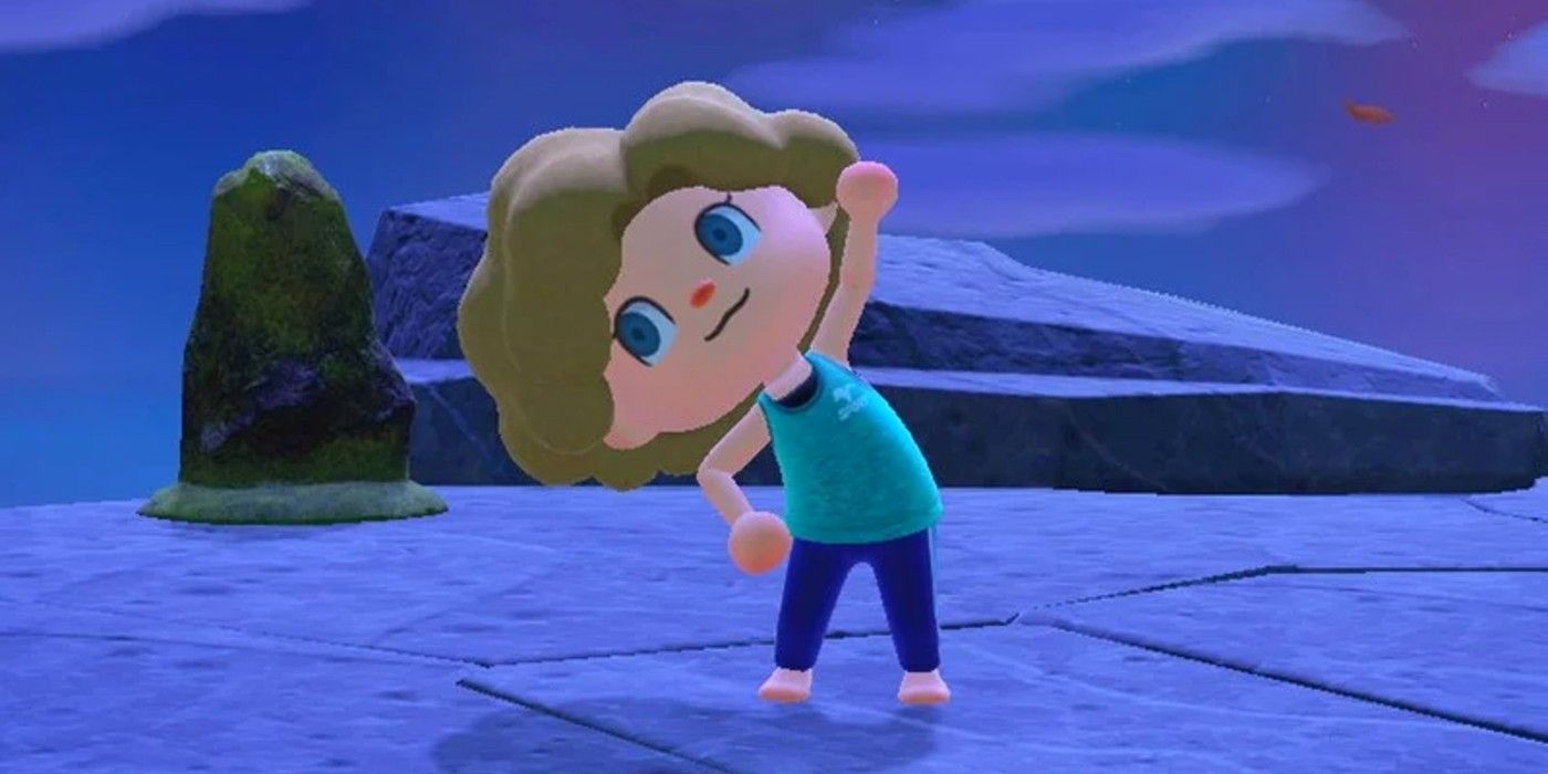A player uses the Work Out reaction in Animal Crossing: New Horizons