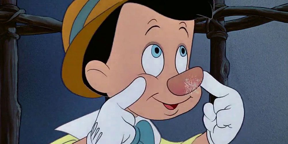 Pinocchio pointing to his own nose