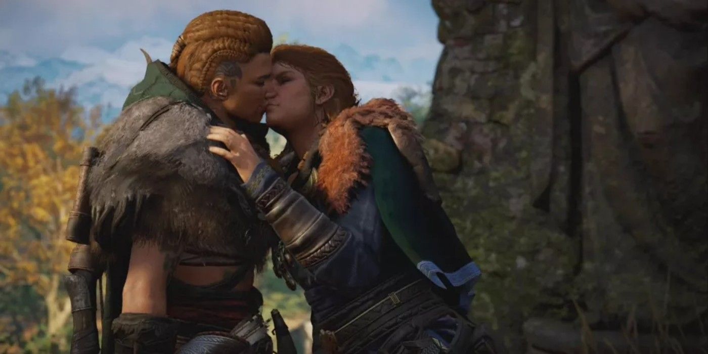 A player kisses Randvi in Assassin's Creed: Valhalla