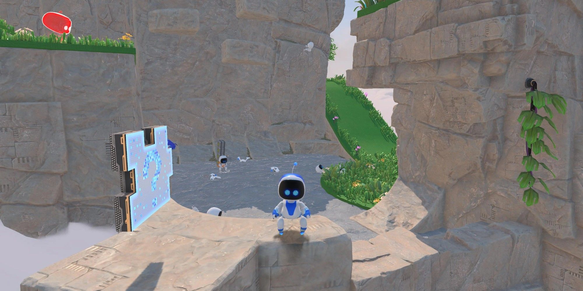 A player climbs stone steps to a puzzle piece in Astro's Playroom
