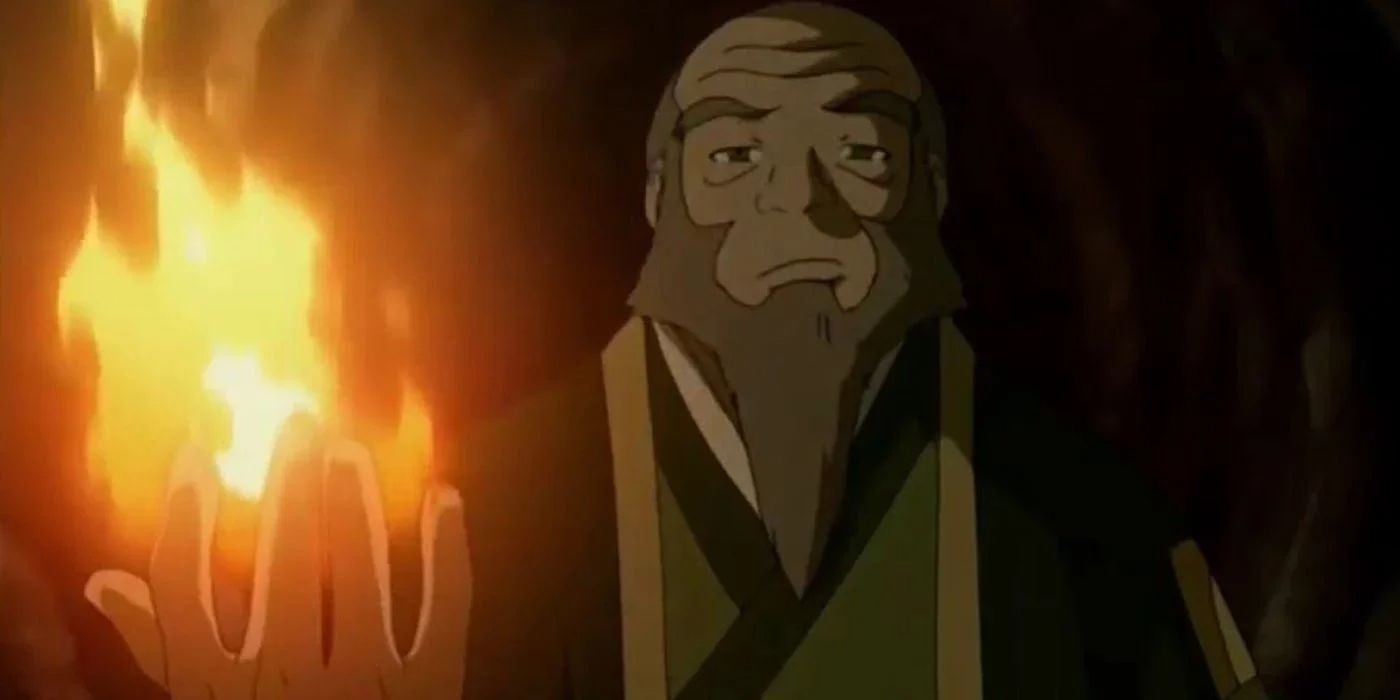 Iroh de Avatar, o Último Dobrador de Ar segurando a chama em suas mãos