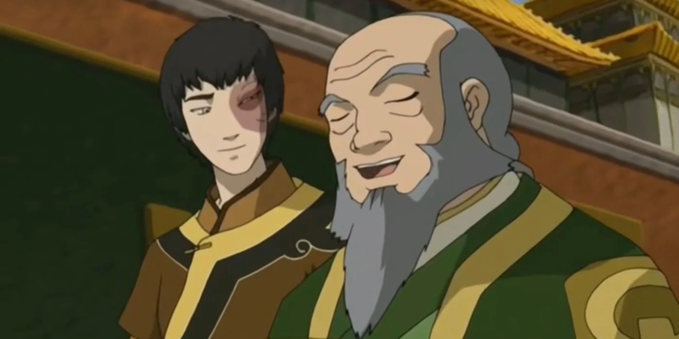 Zuko looking at a smiling Iroh in ATLA