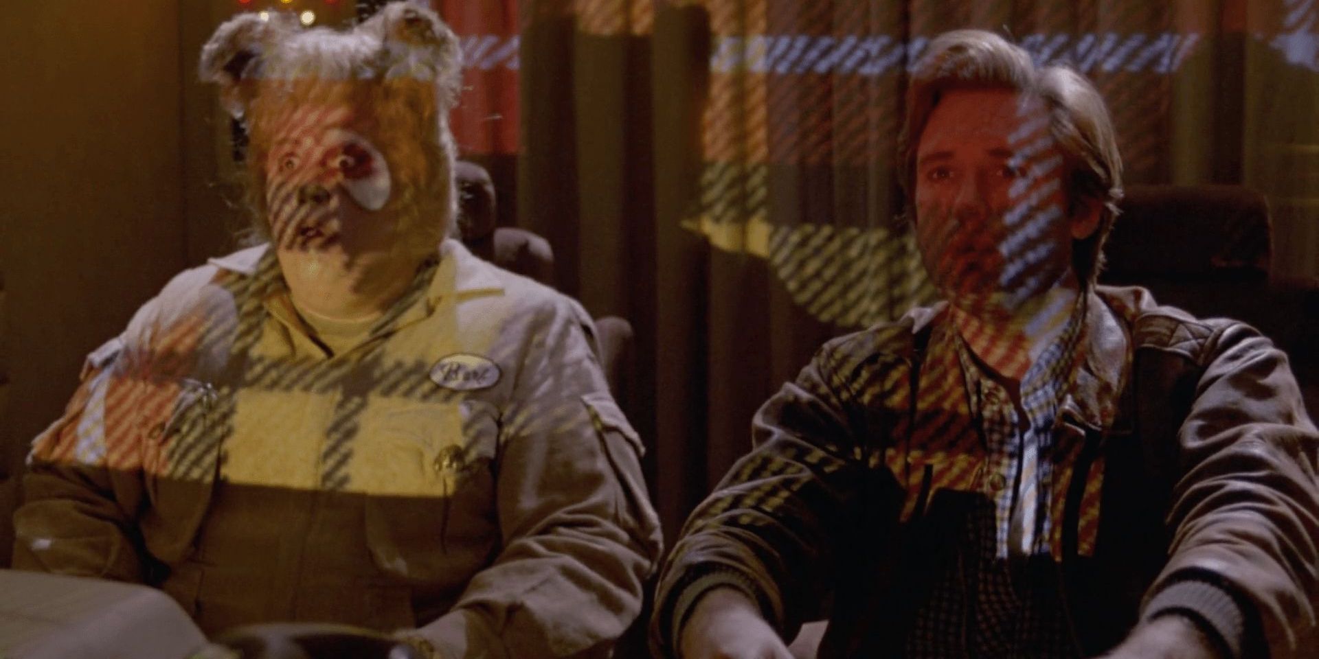 Barf and Lone Starr covered in plaid in Spaceballs