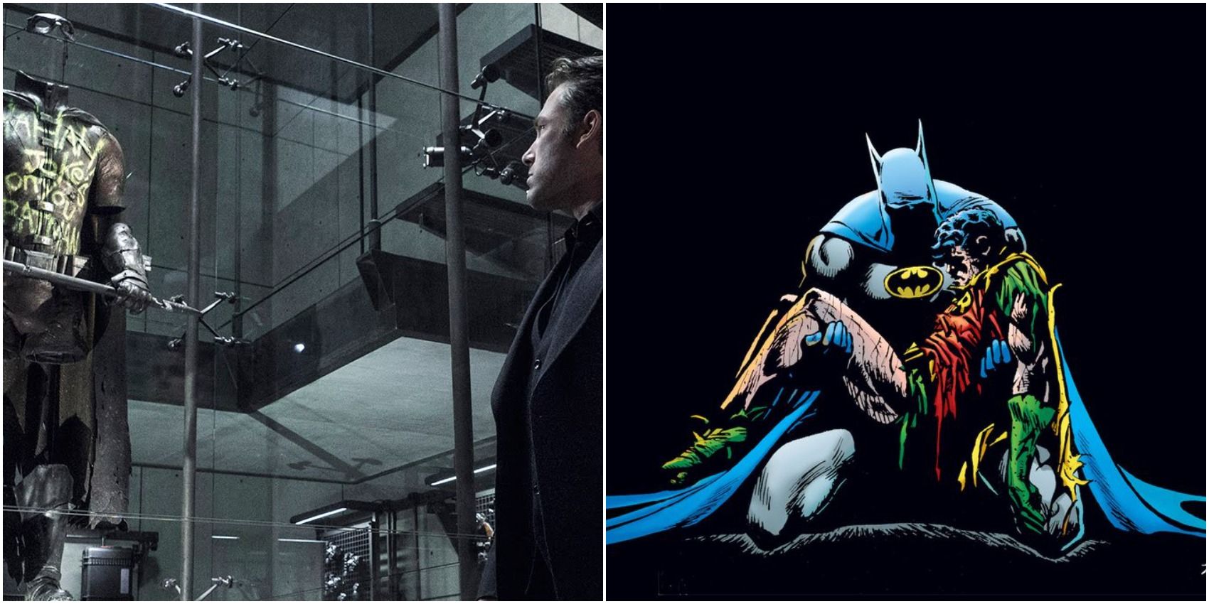 Batman looking at the late-Robin's suit in Batman v Superman and the acclaimed A Death in the Family comics