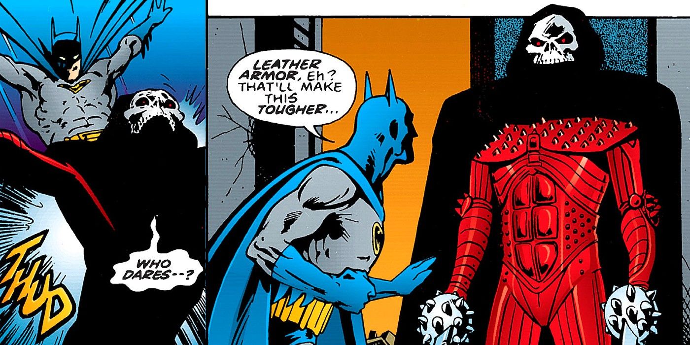 Comic panels: Batman faces the Reaper.