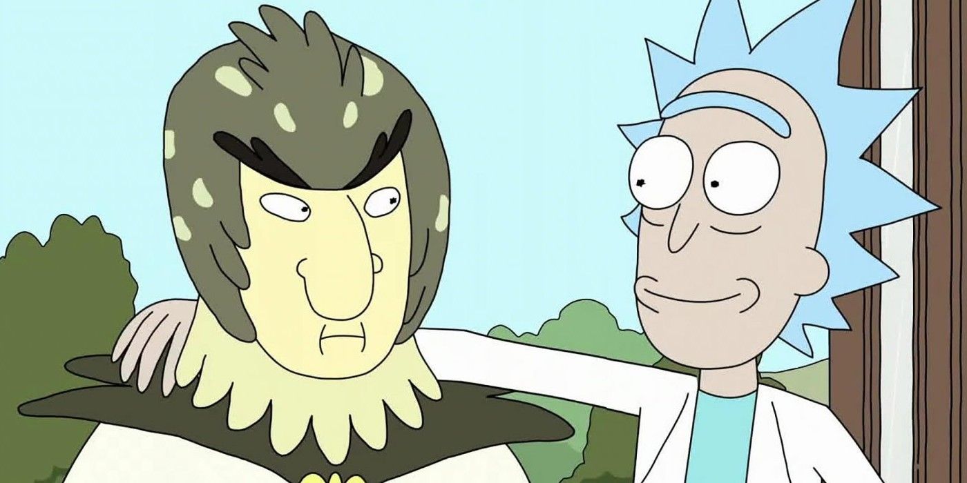 Birdperson and Rick hugging in Rick and Morty