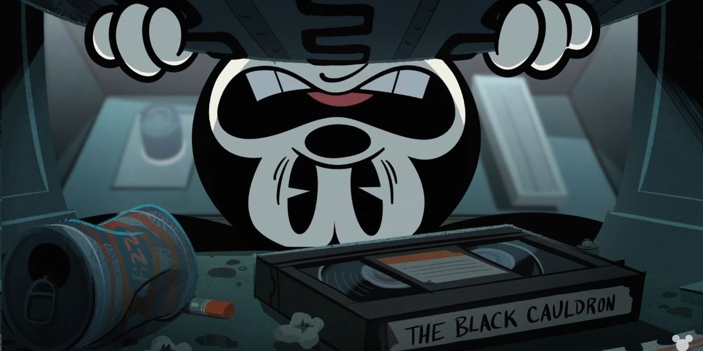 Mickey has the Black Cauldron under his seat in a short film