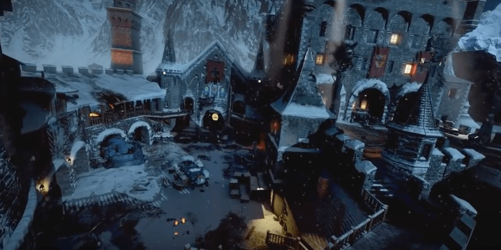 A snowy German castle setting from Call of Duty