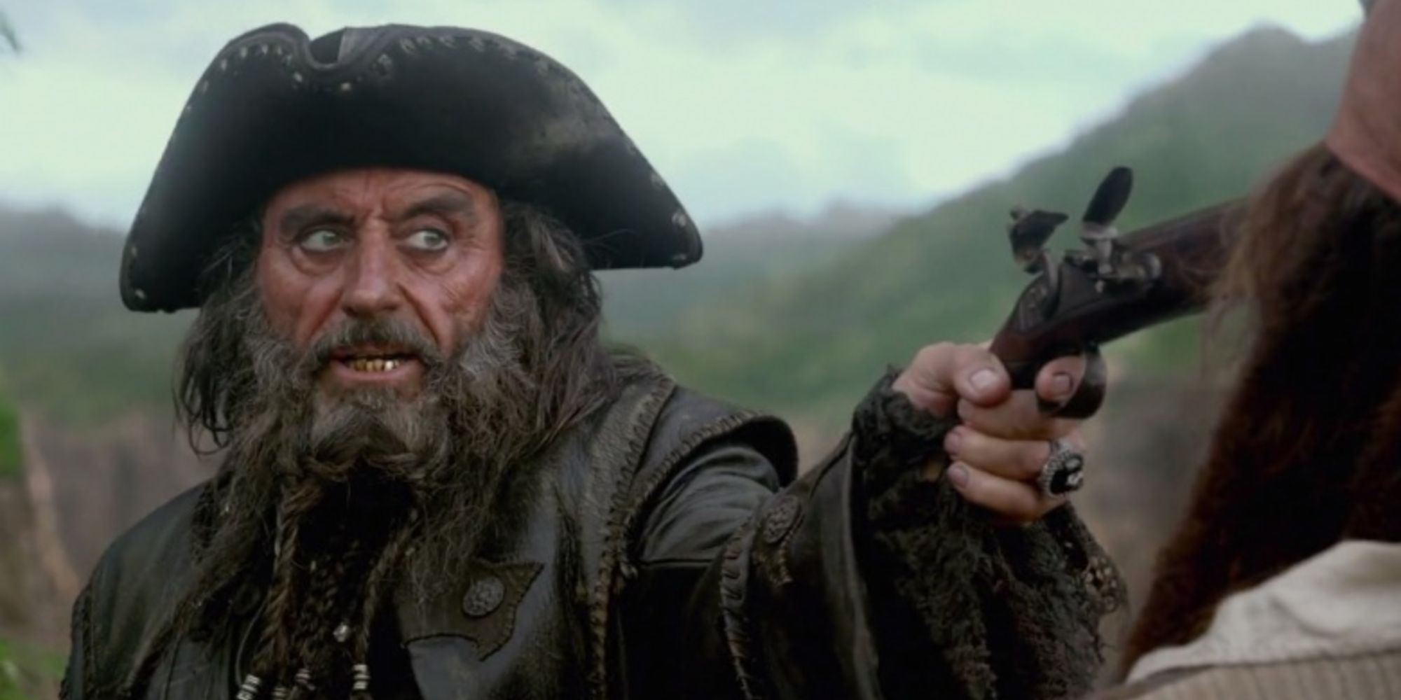 Ian McShane's Blackbeard half-cocking a flintlock in Pirates Of The Caribbean On Stranger Tides