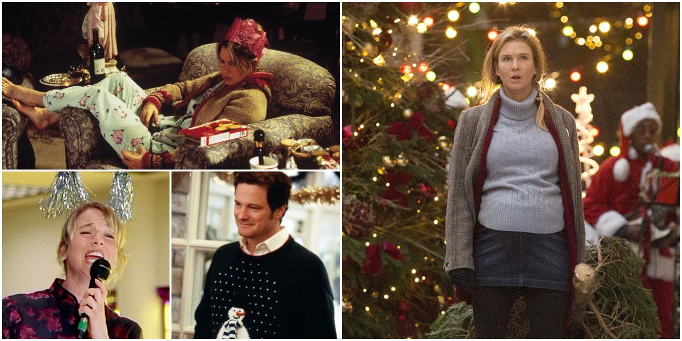 Collage of the Christmas scenes in Bridget Jones Diary 