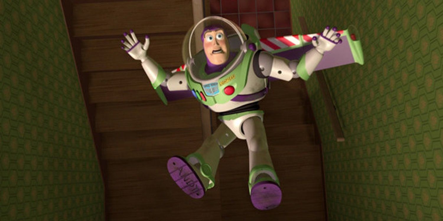 Buzz tries to fly in Toy Story