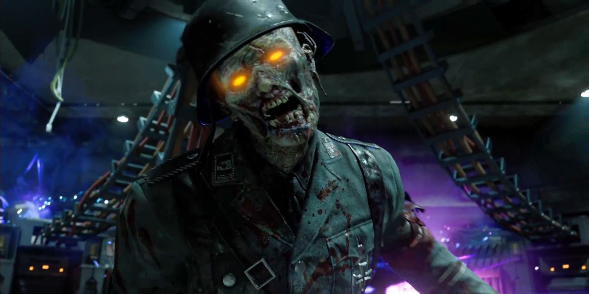A zombie looking into the camera in Call of Duty Black Ops
