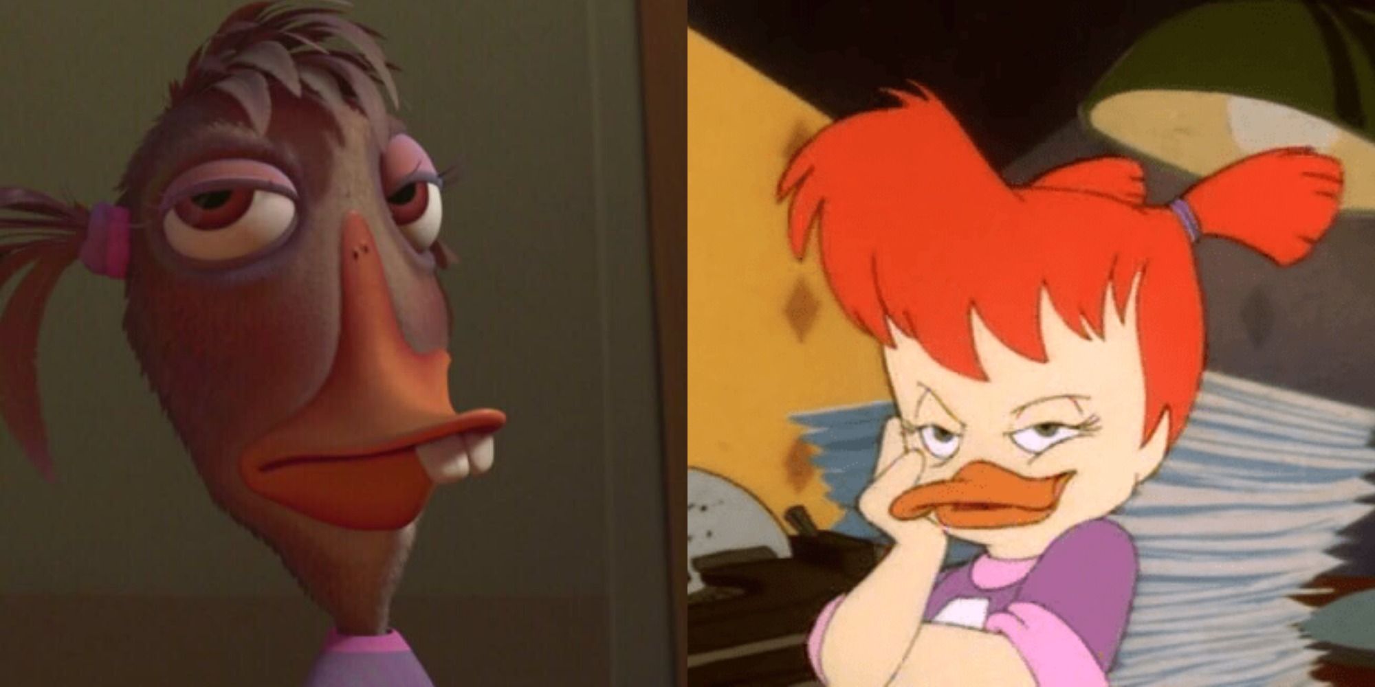 Uma comparação lado a lado de Abby Mallard de Chicken Little (2005) e Gosalyn Mallard de Darkwing Duck