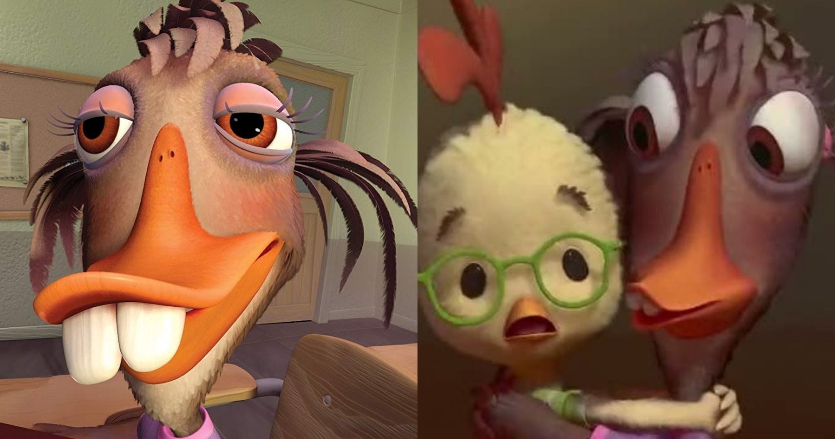 A collage showing shots of Abby Mallard from Chicken Little (2005)
