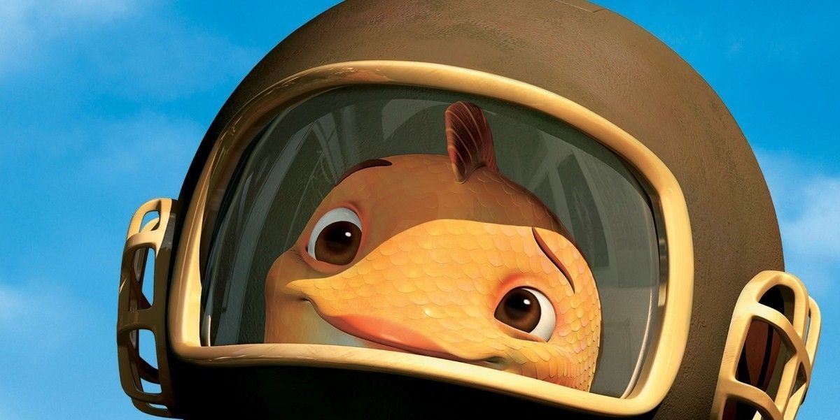 Chicken Little's Fish out of water wears his helmet