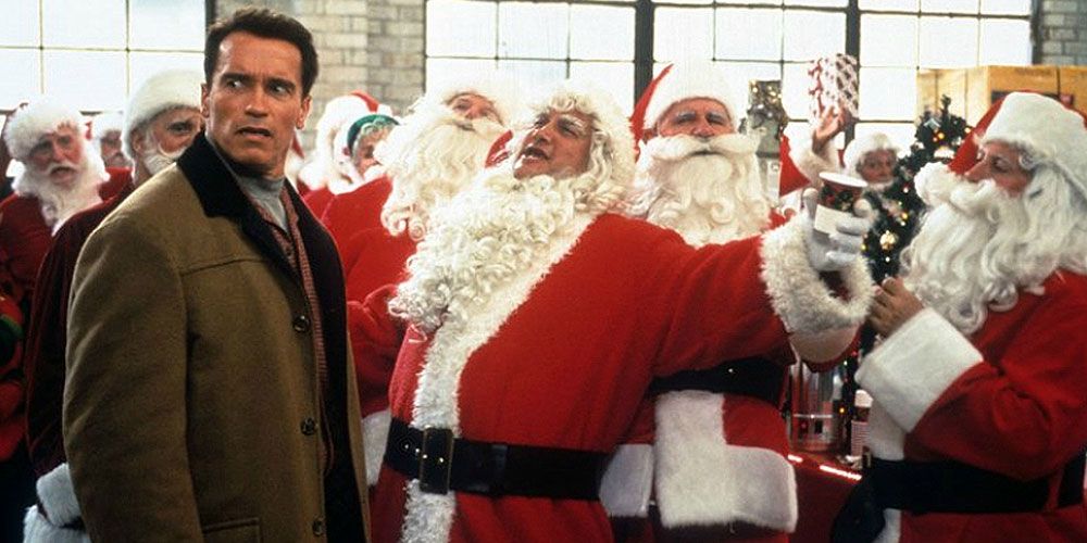 Anrold with the Santas in Jingle All The Way.