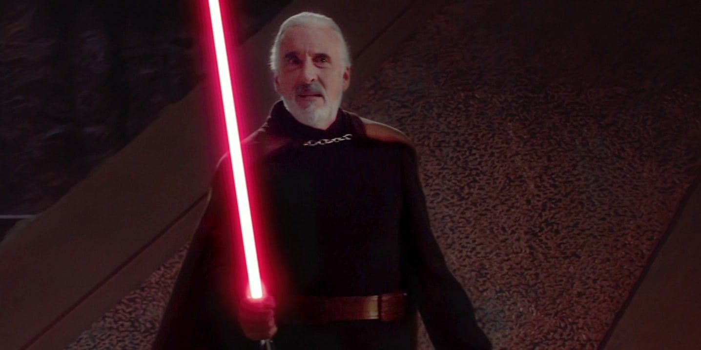 Count Dooku prepares to do battle with Anakin and Obi-Wan in Star Wars Attack of the Clones