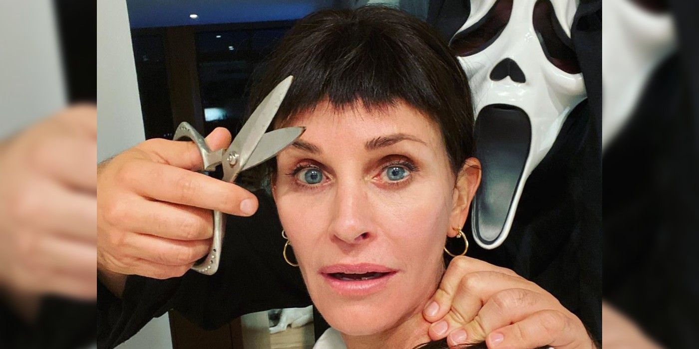 Courteney Cox with her Scream 3 bangs for Halloween