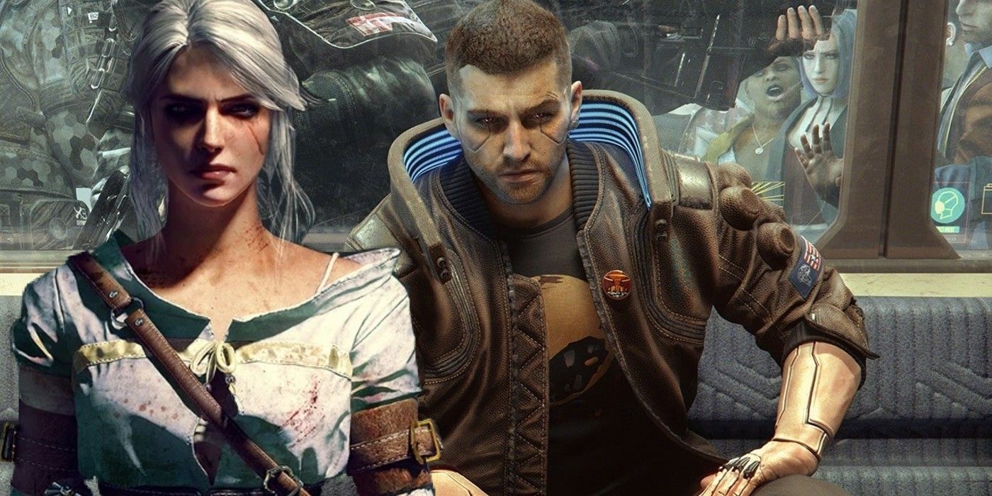 Witcher 3's Ciri next to Cyberpunk 2077's male V.