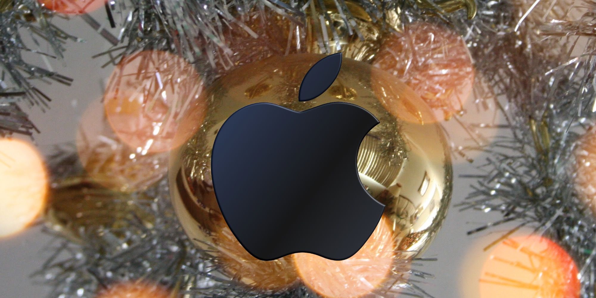 Logotipo da Apple em um fundo festivo