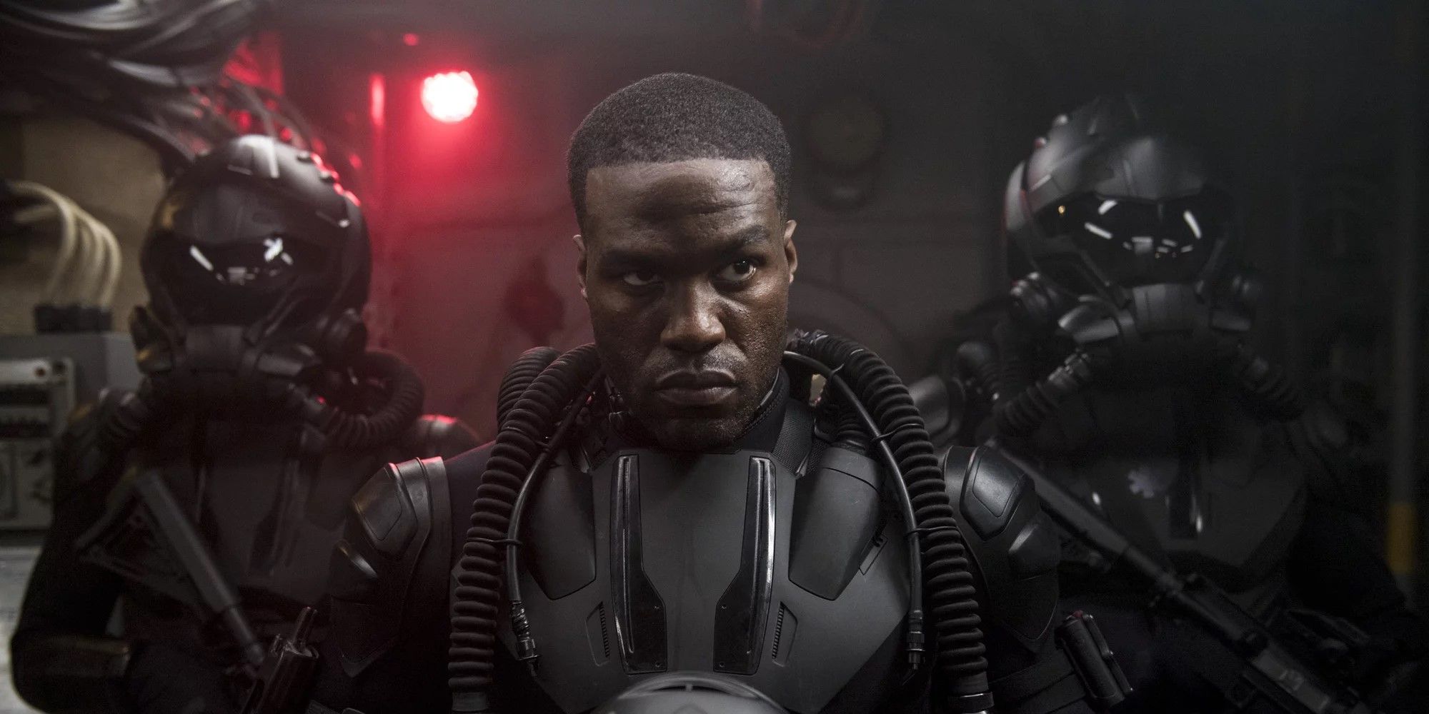 An image of Black Manta in Aquaman with his henchmen