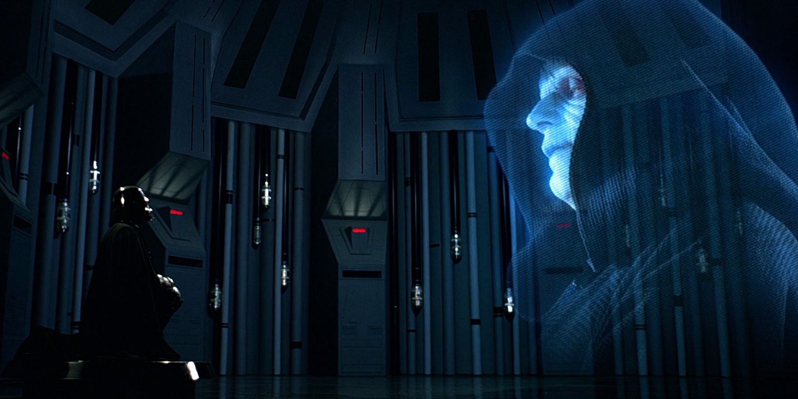 Darth Vader speaks to the Emperor's hologram in The Empire Strikes Back