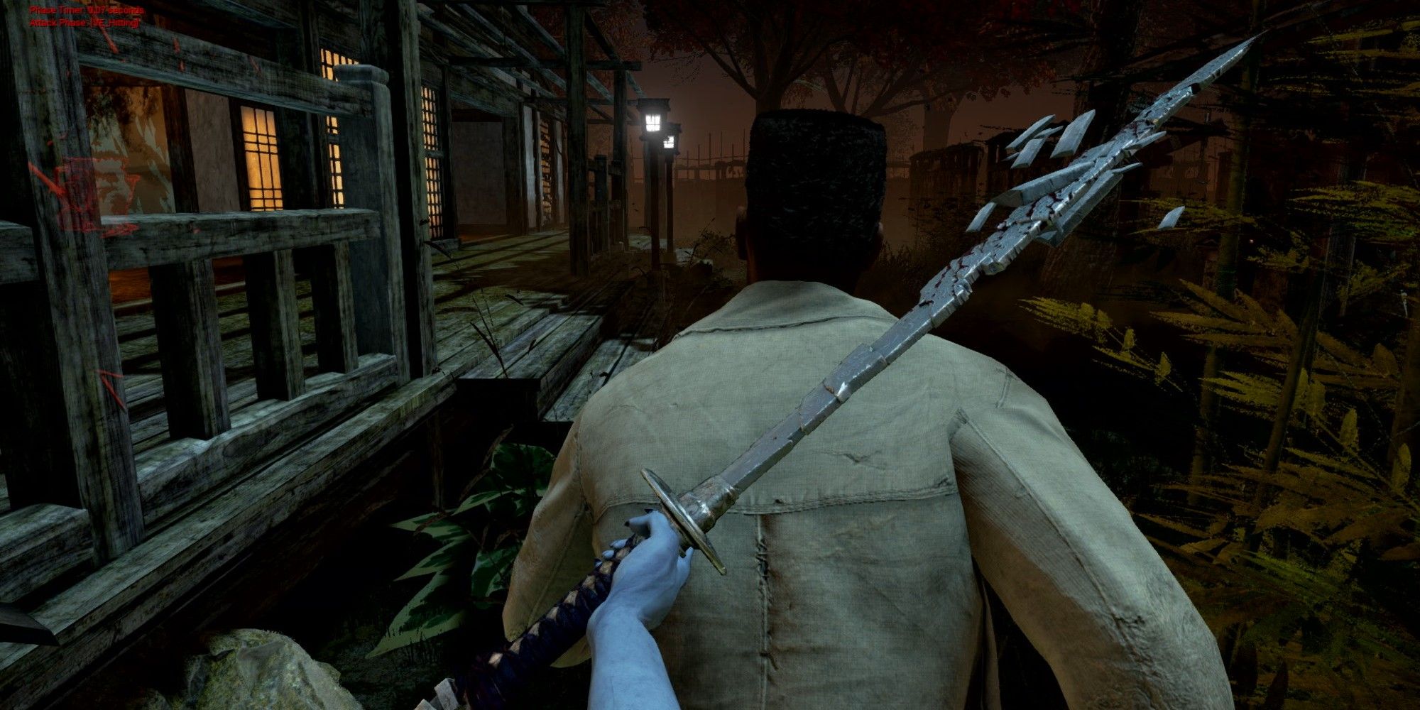 The Spirit uses her Katana to surprise a survivor from behind in Dead By Daylight