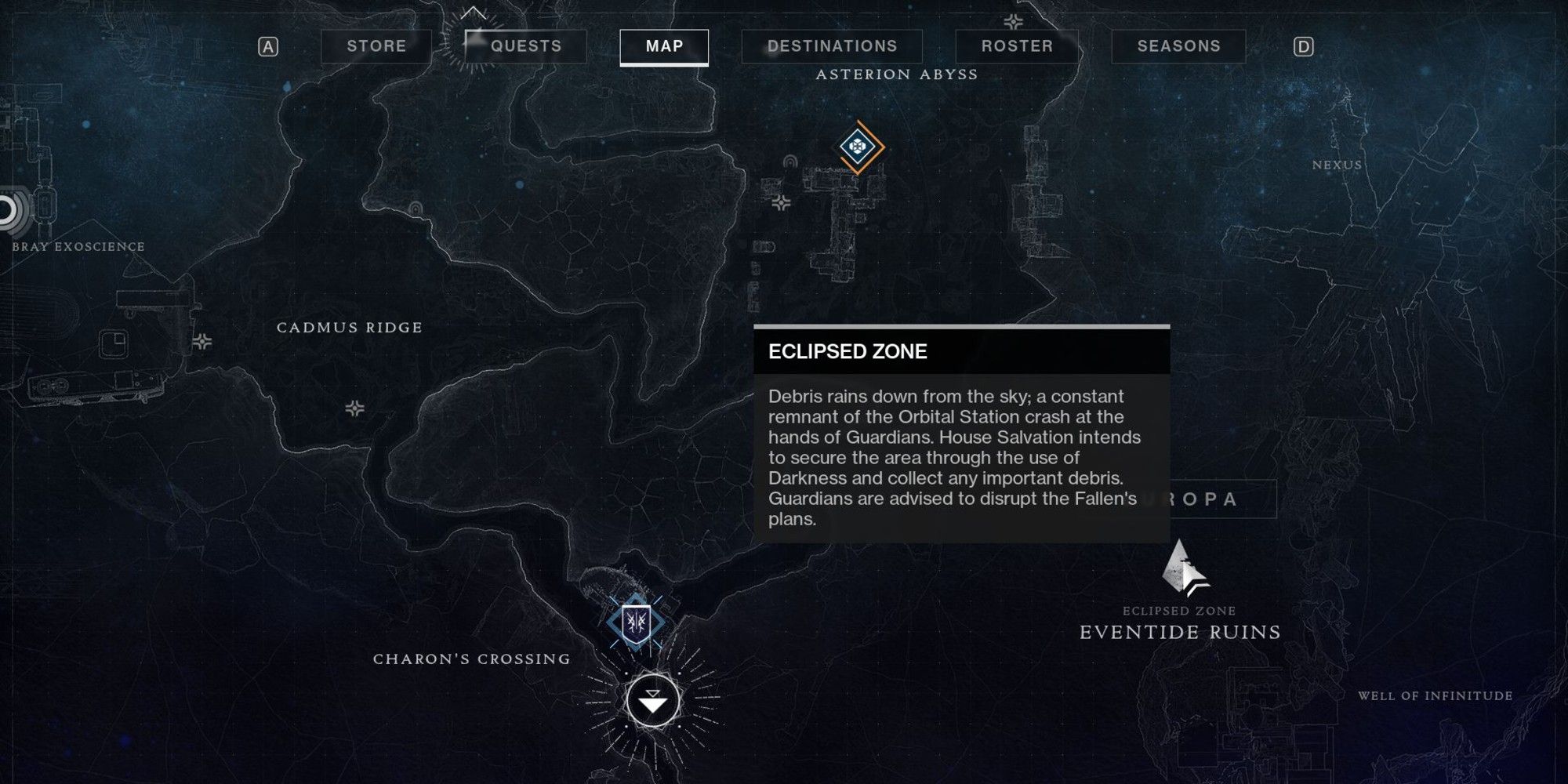 Map depicting the weekly Eclipsed Zone in Destiny 2: Beyond Light