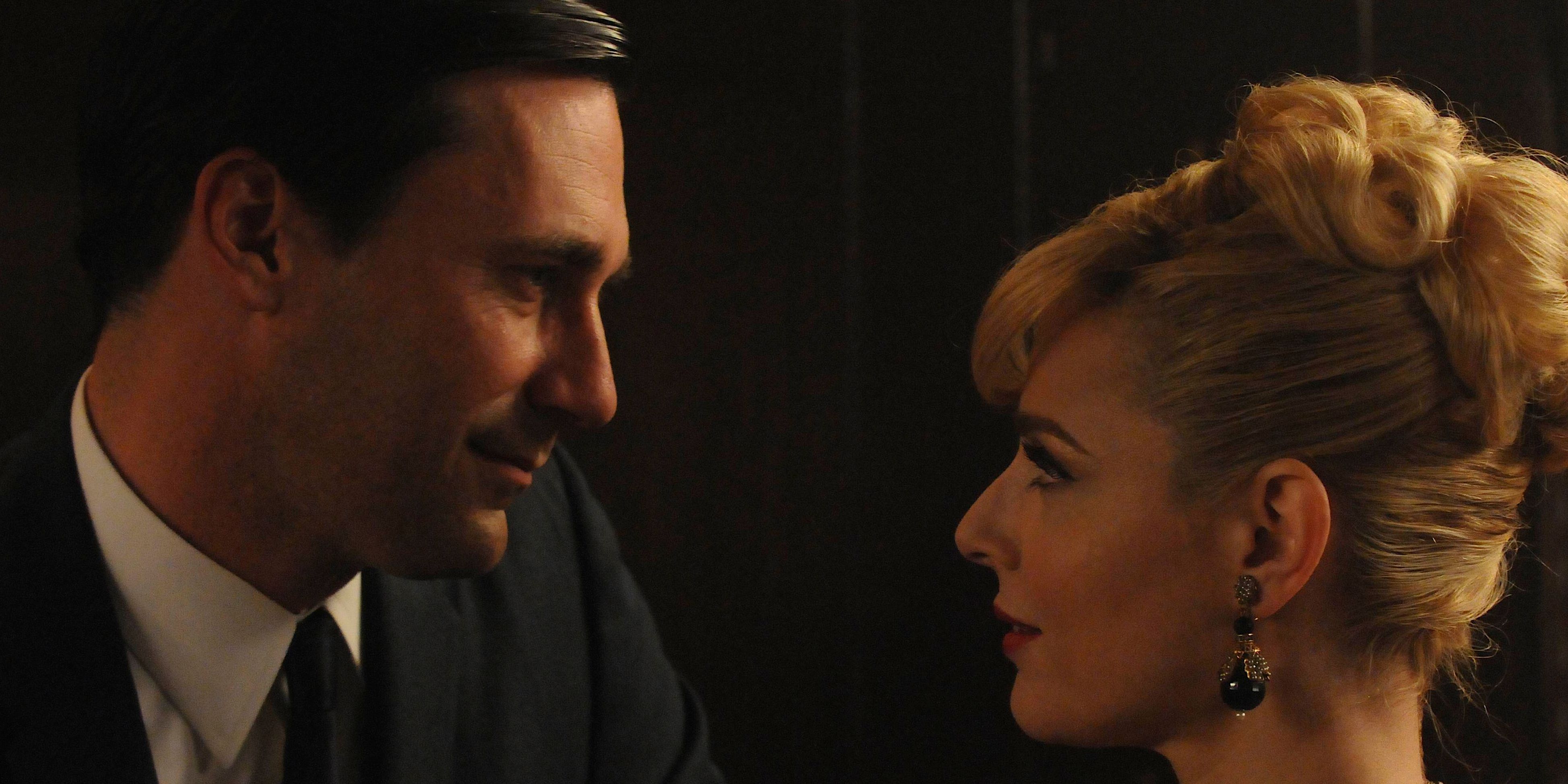 Cara Buono as Faye Miller in Mad Men with Don Draper