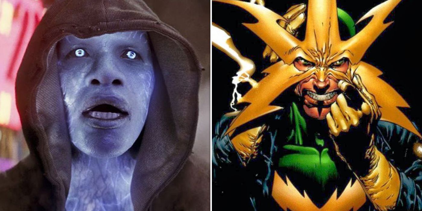 Split image of Electro from The Amazing Spider-Man 2 and from the comics