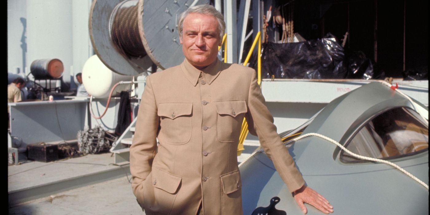 Ernst Stavro Blofeld posing next to a jet in Diamond Are Forever