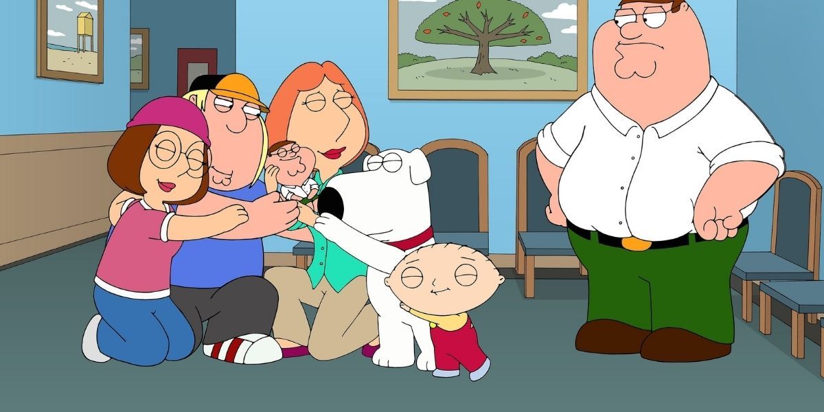 The Griffin family hugging in Family Guy