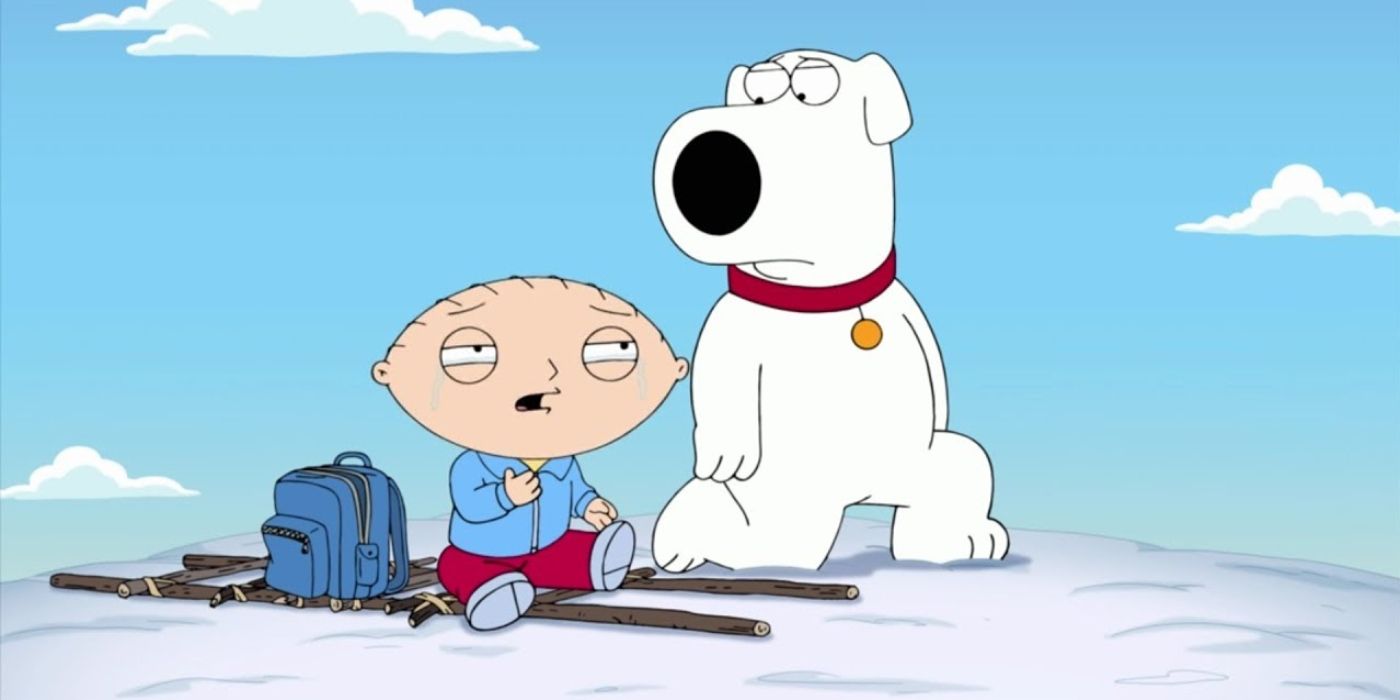 Screenshot Family Guy Brian and Stewie at mountaintop for Rupert's funeral