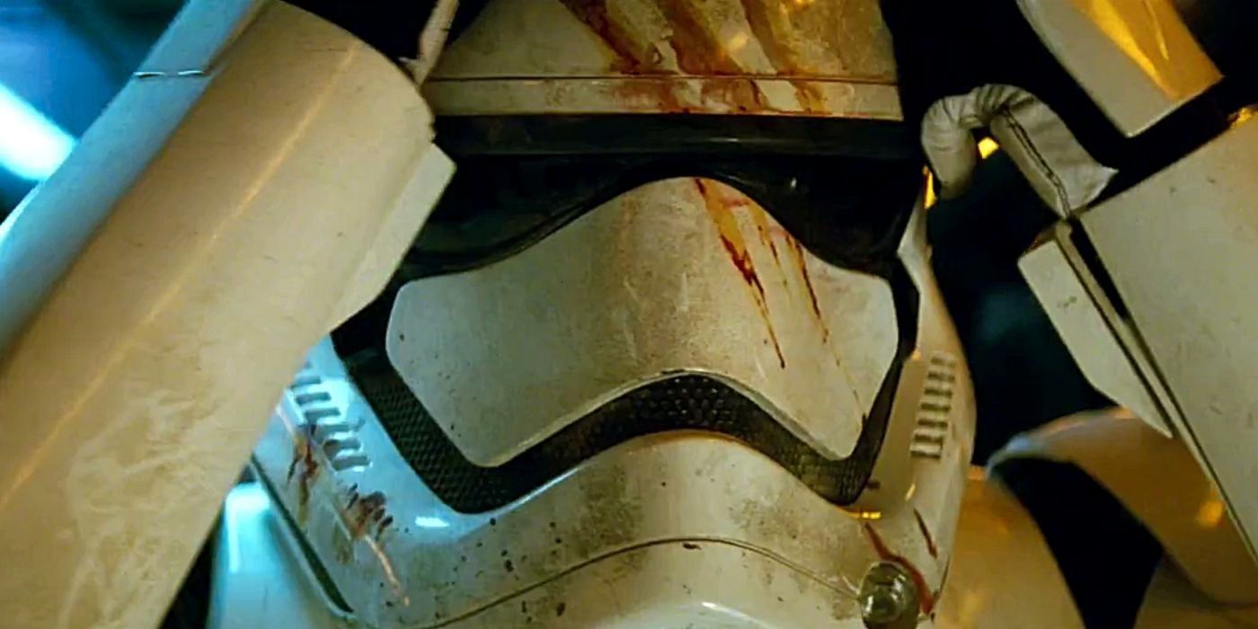 Finn in Stormtrooper armor in Star Wars The Force Awakens
