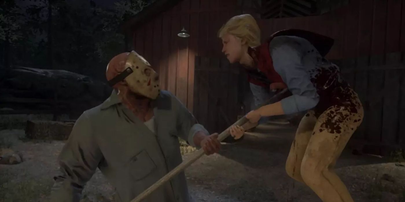 Jason spearing a counselor in Friday the 13th the Game