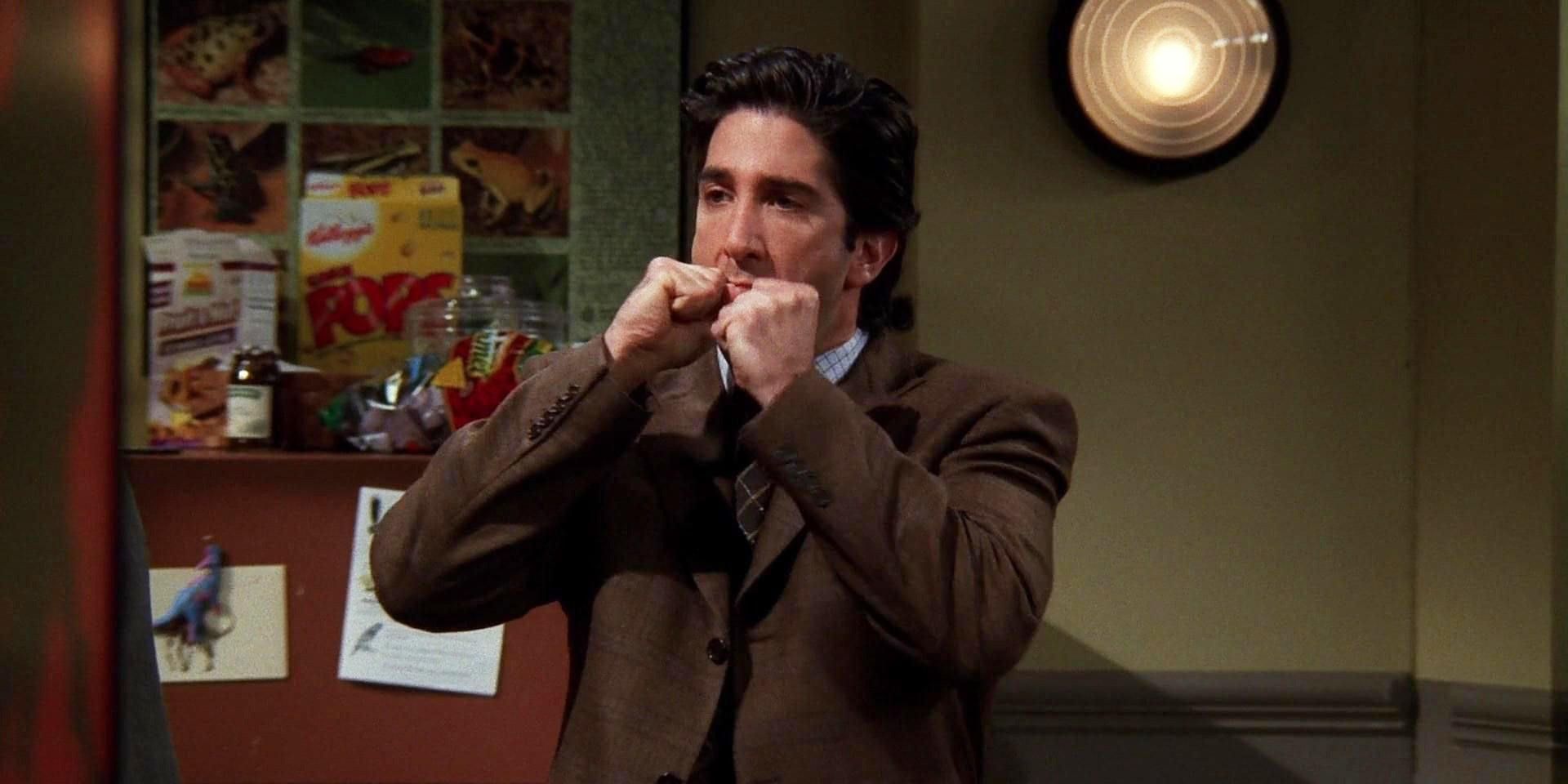 Ross becomes angry as someone eats his sandwich in Friends