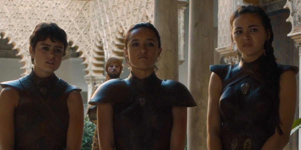 Still of the Sand Snake daughters of Dorne from Game of Thrones