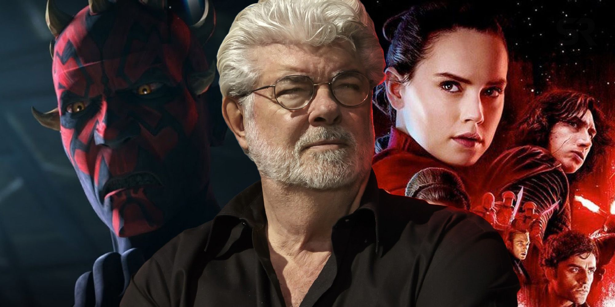 George Lucas, Darth Maul, and The Last Jedi poster.