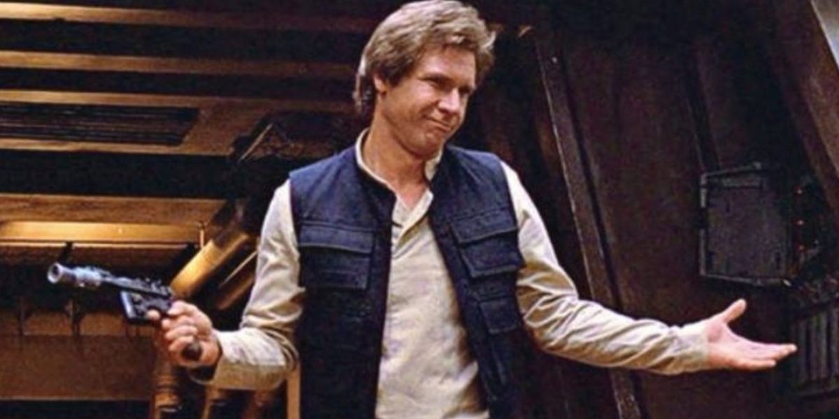 Han Solo with his blaster in Star Wars Return of the Jedi.