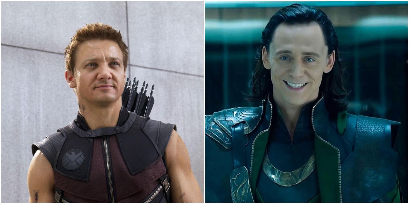 Jeremy Renner and Tom Hiddleston as Hawkeye and Loki