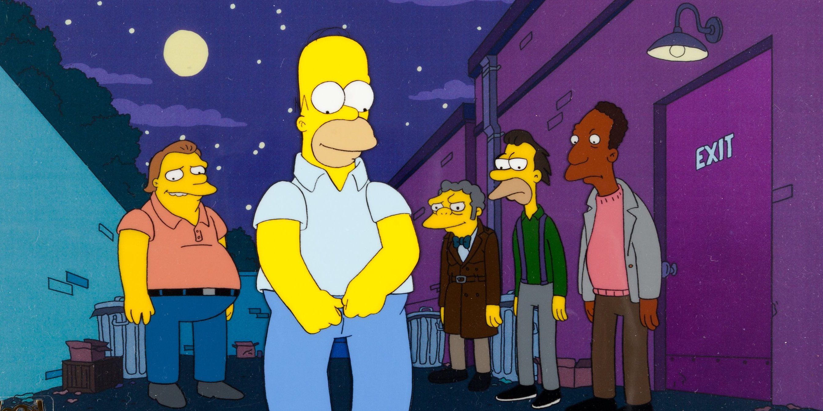 Homer Simpson en el callejón detrás de Moe's.