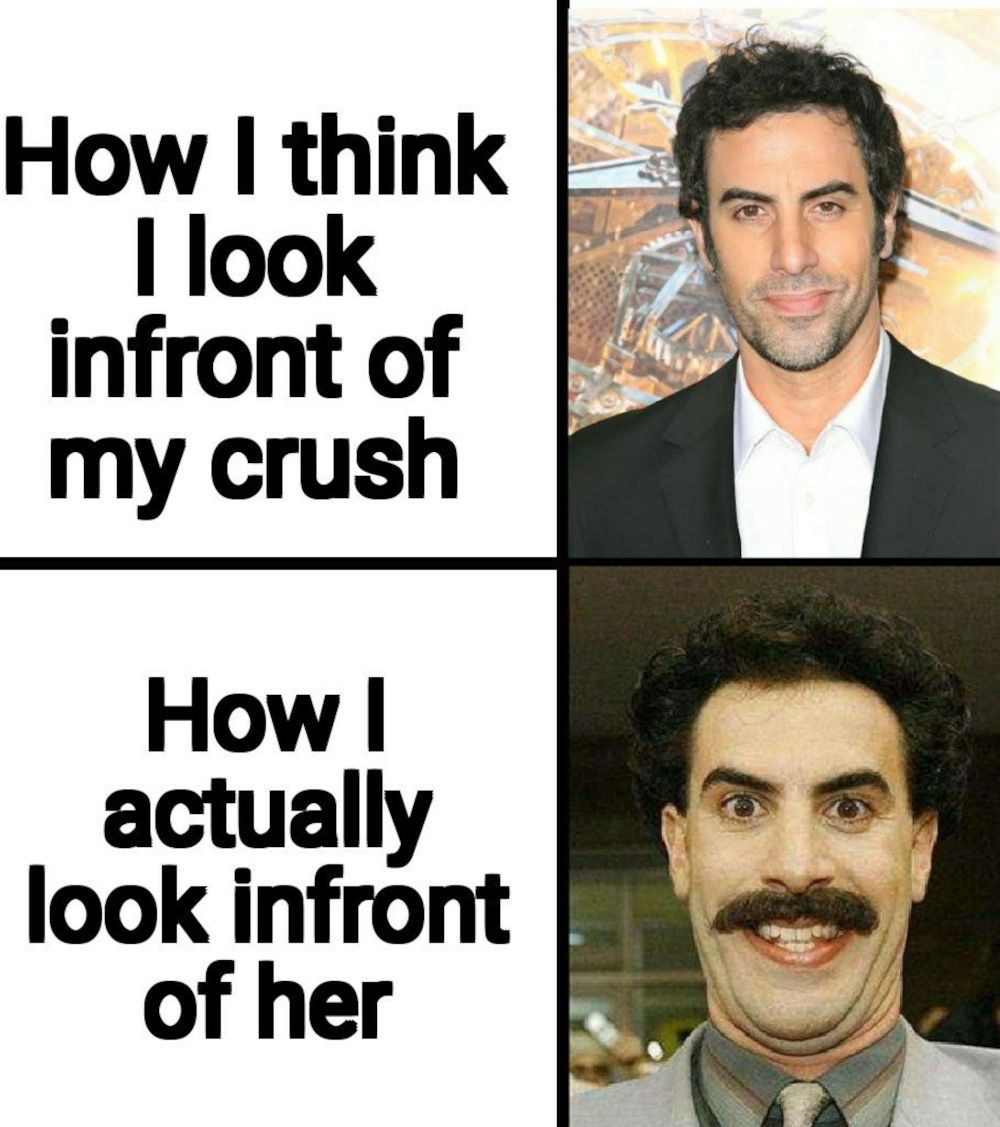 How I Actually Look In front Of My Crush Borat Meme